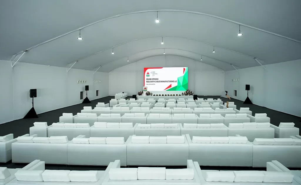 Arch Tent UAE - Interior of Arch tent with soft PVC roof and premium accessories - Arch Tent - Interior - Alfares International Tents