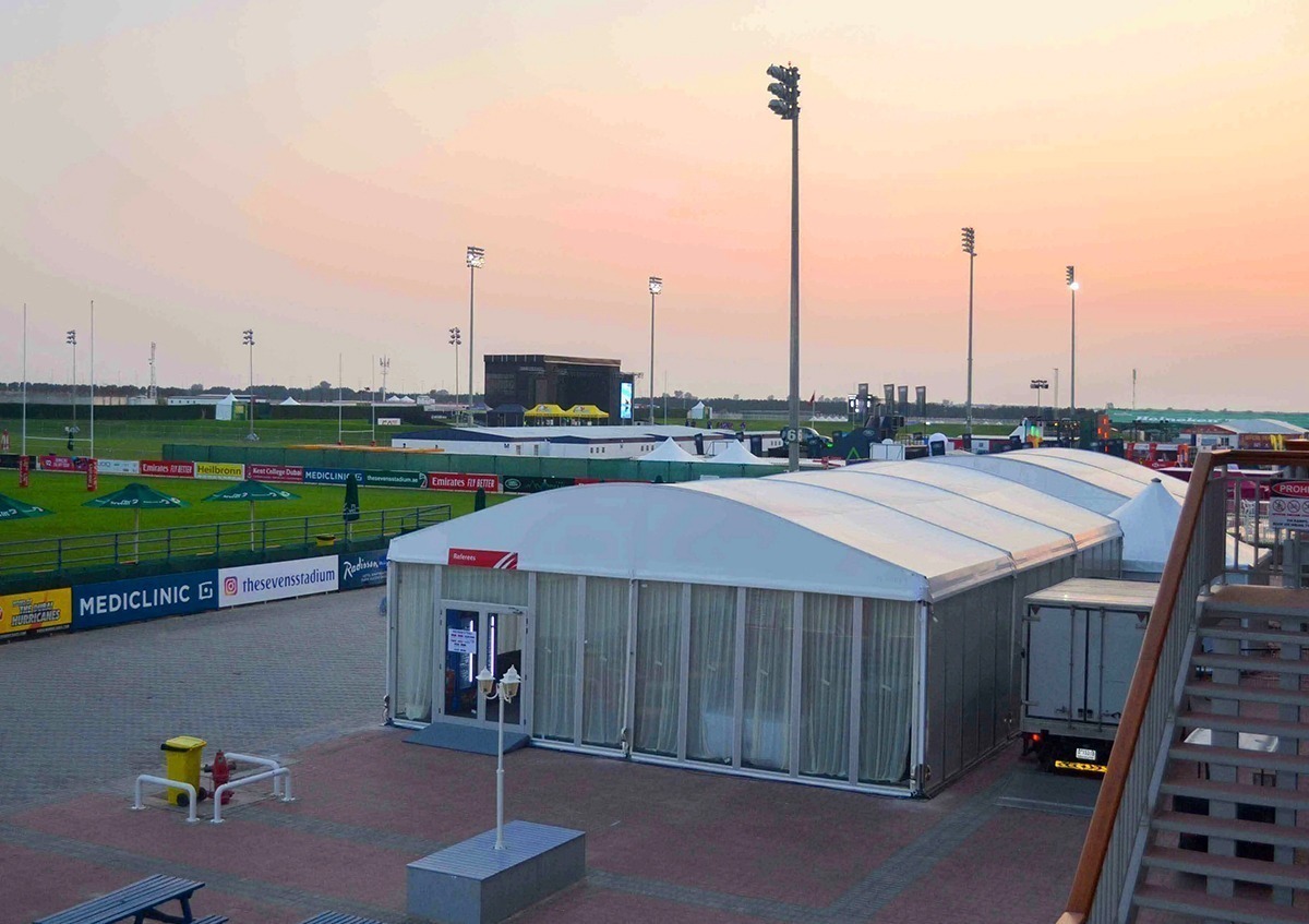 Rugby World Cup tents UAE - Arch tent with glass panels - Rugby World Cup - Alfares International Tents
