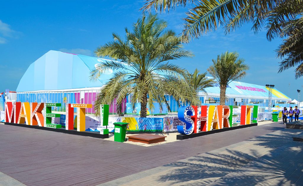 majestic tent UAE - Majestic tent with soft PVC roof and walls covered with branding - Majestic Tent - Exterior - Alfares International Tents