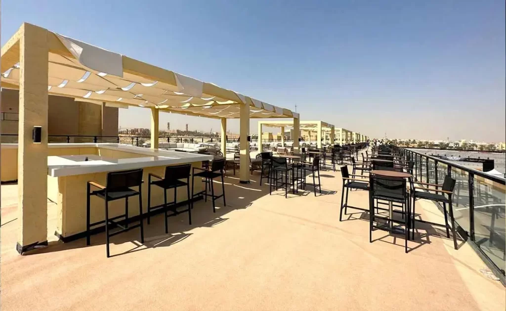 Multi-storey tents UAE - Premium and elegant exterior of Flat Multi-storey Structures with high-quality materials having lounge area - Multi-storey Structures - Exterior - Alfares International Tents