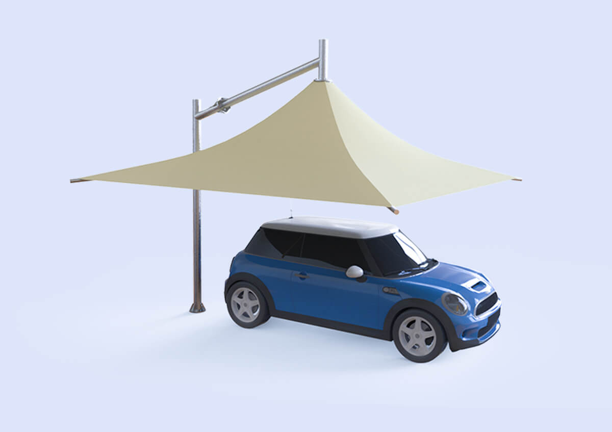 umbrella design car parking shade UAE - car parked under an umbrella design car parking shade - Umbrella Design Car Parking Shade - Alfares International Tents