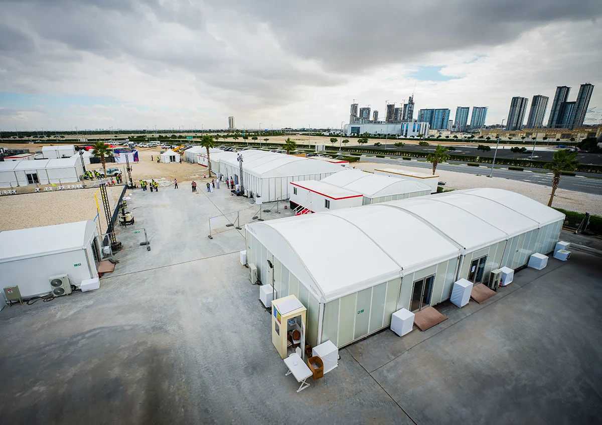 Arch tents UAE - Arch Tents with walls of hard panels and roof of soft panels - Arch Tent - Alfares International Tents