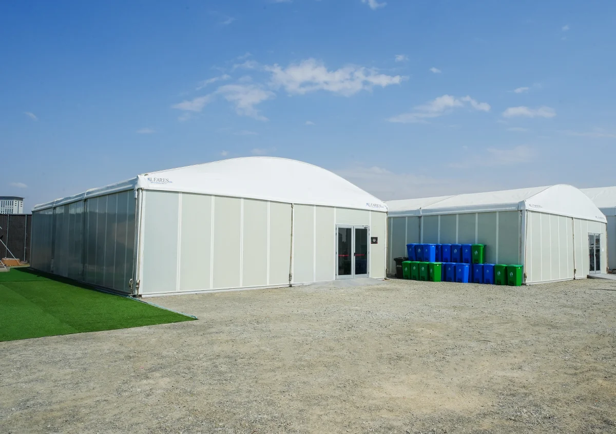 Arch tents UAE - Arch Tents with walls of hard panels and roof of soft panels - Arch Tent - Alfares International Tents
