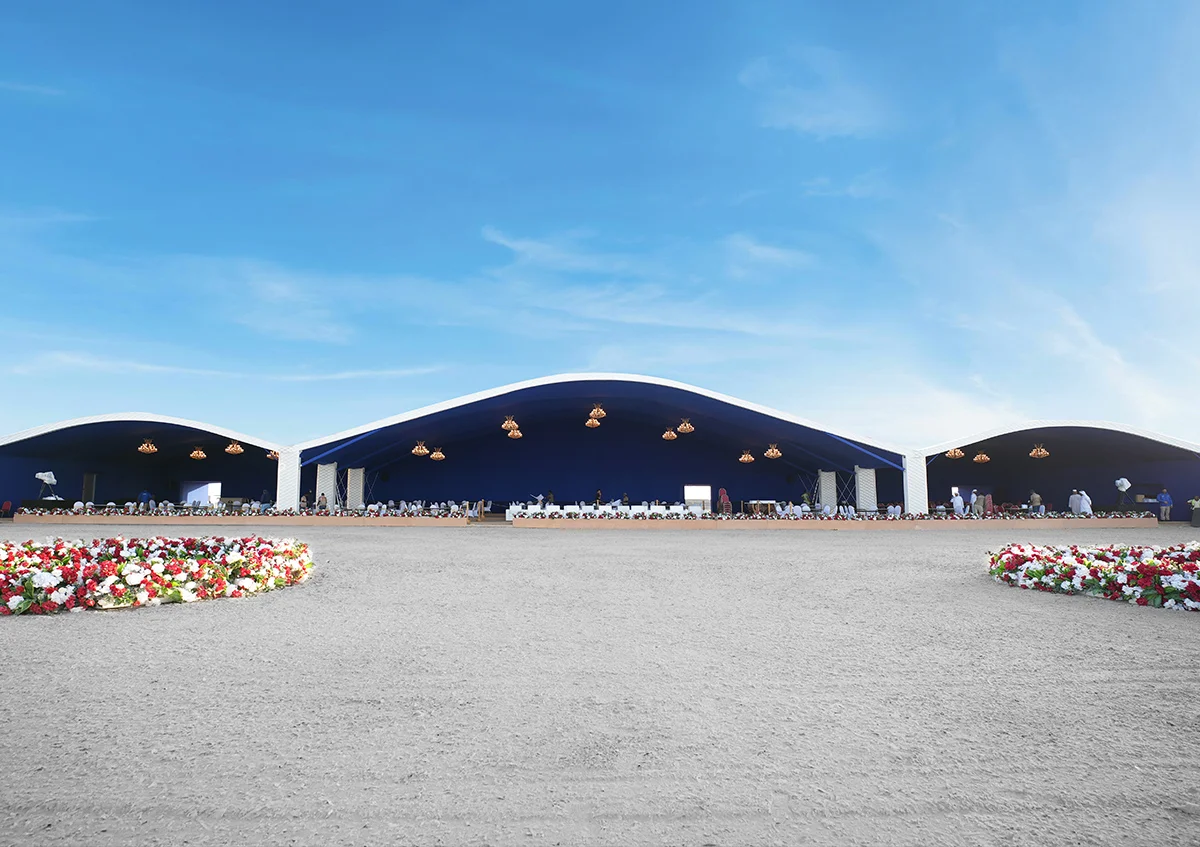 Arch tents UAE - Open side Arch Tent with premium lighting and decoration - Arch Tent - Alfares International Tents