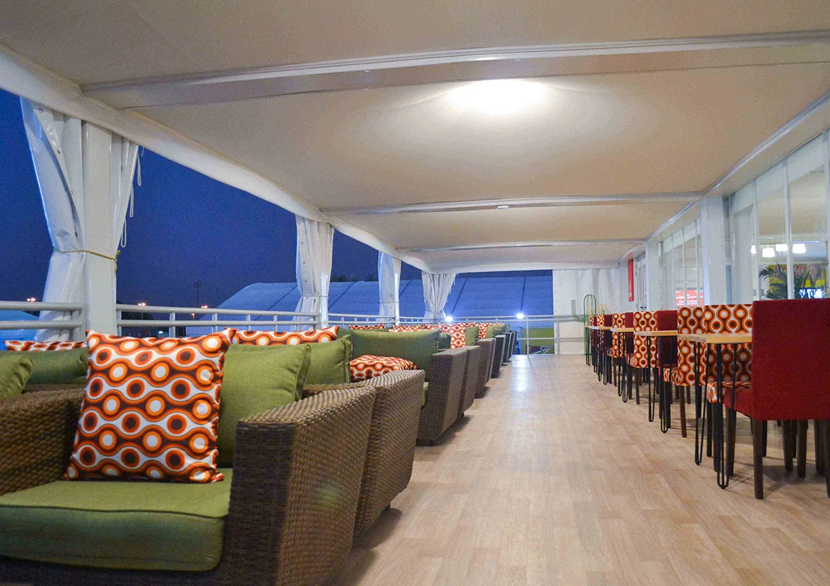 Rugby World Cup tents UAE - Customised Multi storey pagoda tents with premium fitout and interiors - Rugby World Cup - Alfares International Tents