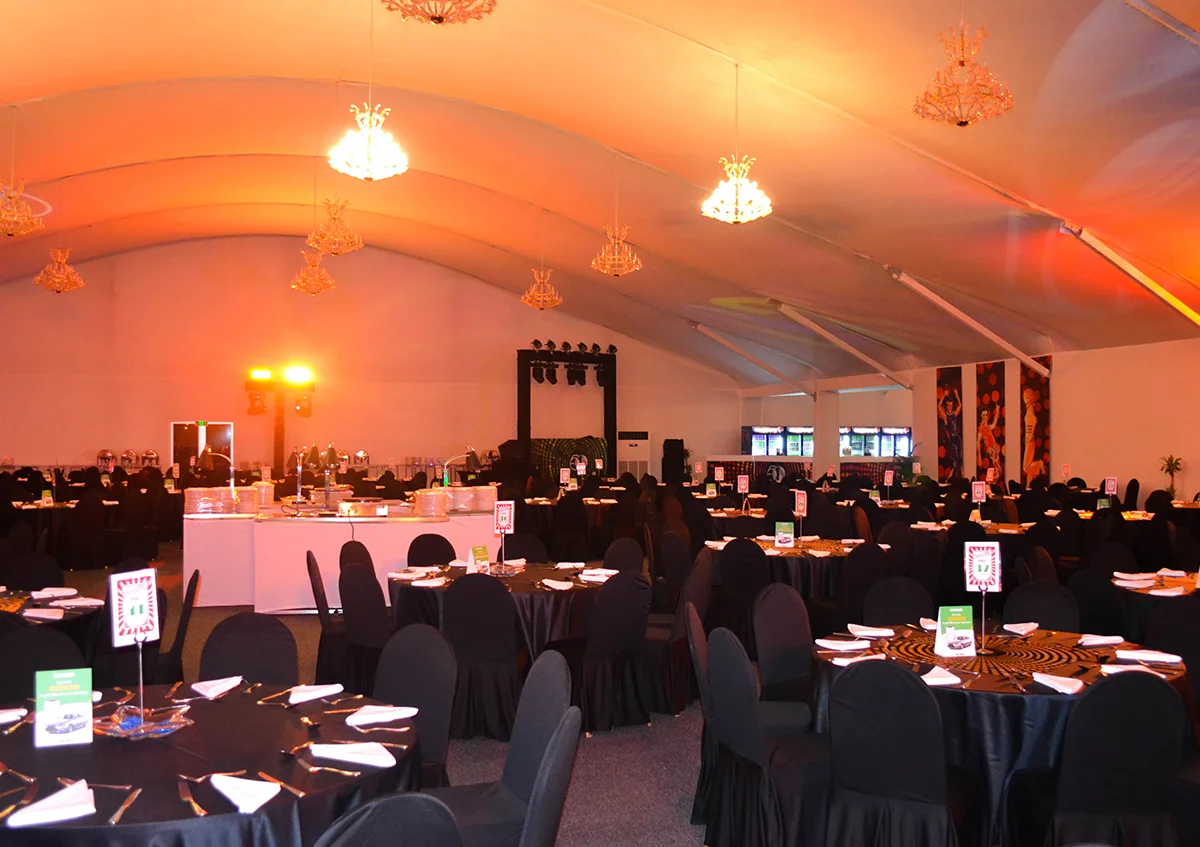 Rugby World Cup tents UAE - Arch tent with premium fitout and interiors - Rugby World Cup - Alfares International Tents
