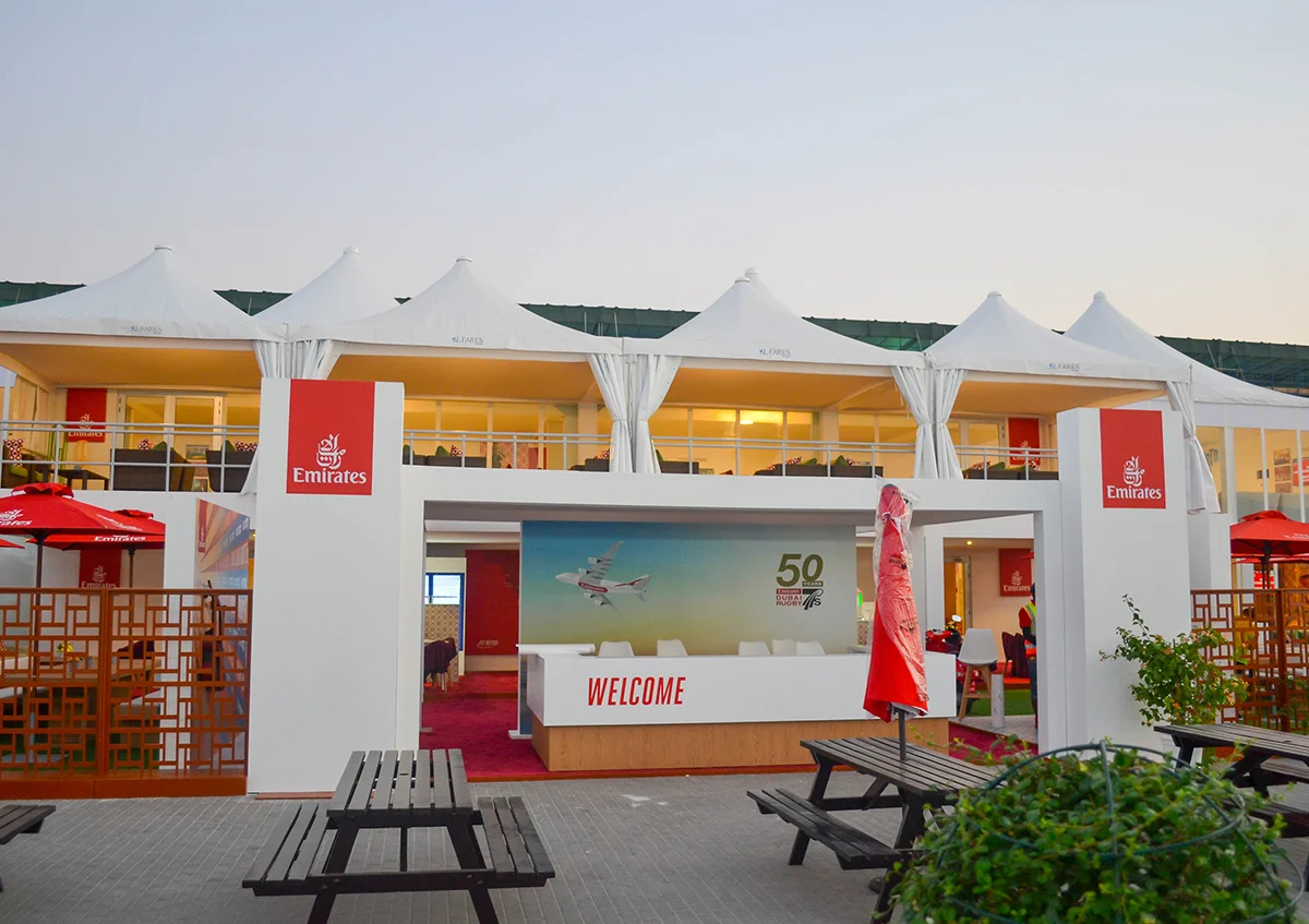 Rugby World Cup tents UAE - Customised Multi storey pagoda tents - Rugby World Cup - Alfares International Tents