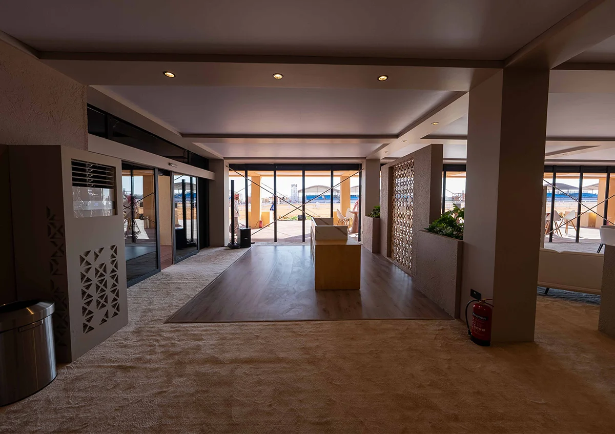 Flat Double Decker tents UAE - Interior view of Flat Double Decker tent with cladding options and quality interiors - Flat Double Decker Tent - Alfares International Tents