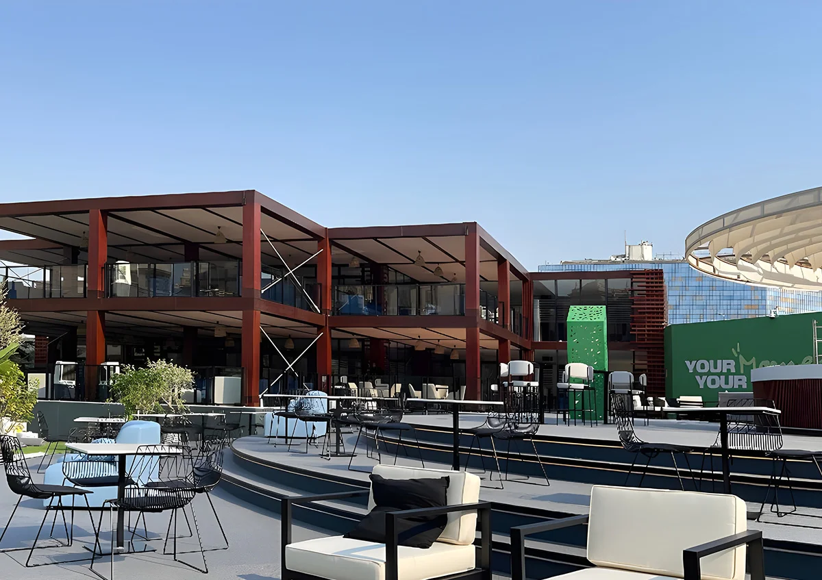 Flat Double Decker tents UAE - Flat Double Decker tent for Red Sea Film Festival with outdoor lounge - Flat Double Decker Tent - Alfares International Tents