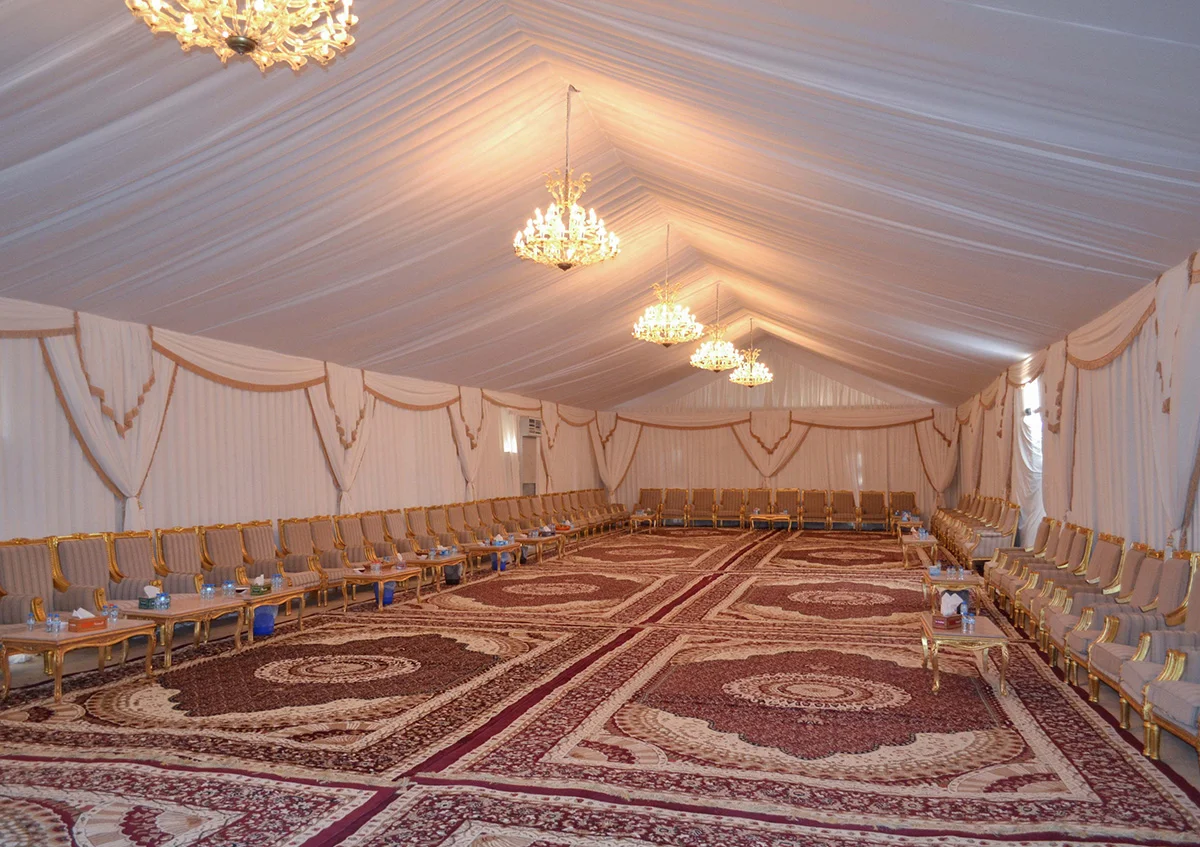 funeral tent UAE - funeral tent reflecting Arabic traditions with premium interiors - Funeral Tent - Alfares International Tents