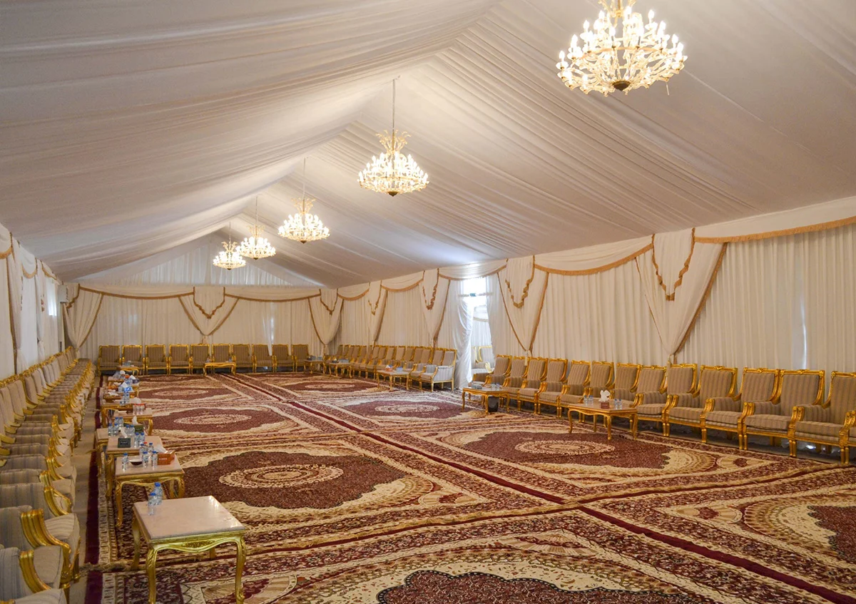 funeral tent UAE - funeral tent reflecting Arabic traditions with premium interiors - Funeral Tent - Alfares International Tents