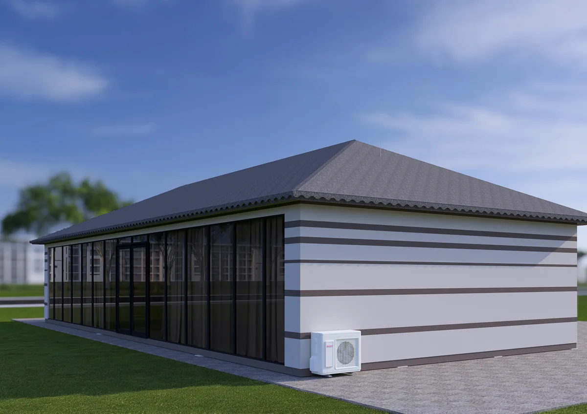 majlis marquee UAE - majlis marquee with glass panels under blue sky - Majlis Marquee - Alfares International Tents