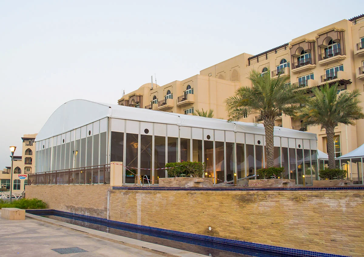 Ramadan tents UAE - Arch Tent with glass panels and ventilation solutions - Ramadan Tent Alfares International Tents