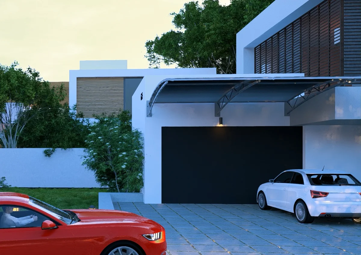 wall mounted parking shade UAE - car parked under durable wall mounted parking shade - Wall Mounted Parking Shade - Alfares International Tents