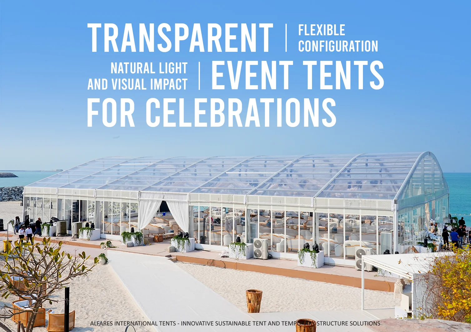 transparent event tents - Transparent Arch tent for wedding at the beach - Transparent Event Tents That Redefine Celebrations - Alfares International Tents