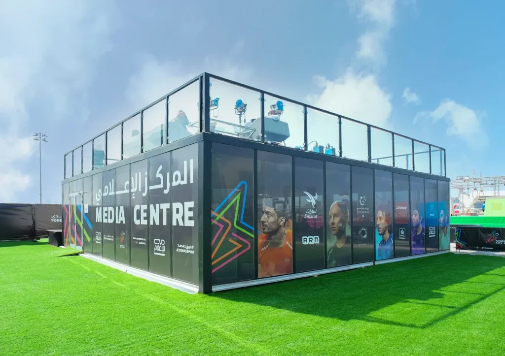 Alfares Cube Tent - Cube tent for GOV Games with terrace - Alfares Cube Tents: Contemporary Spaces for Stylish Events - Alfares International Tents