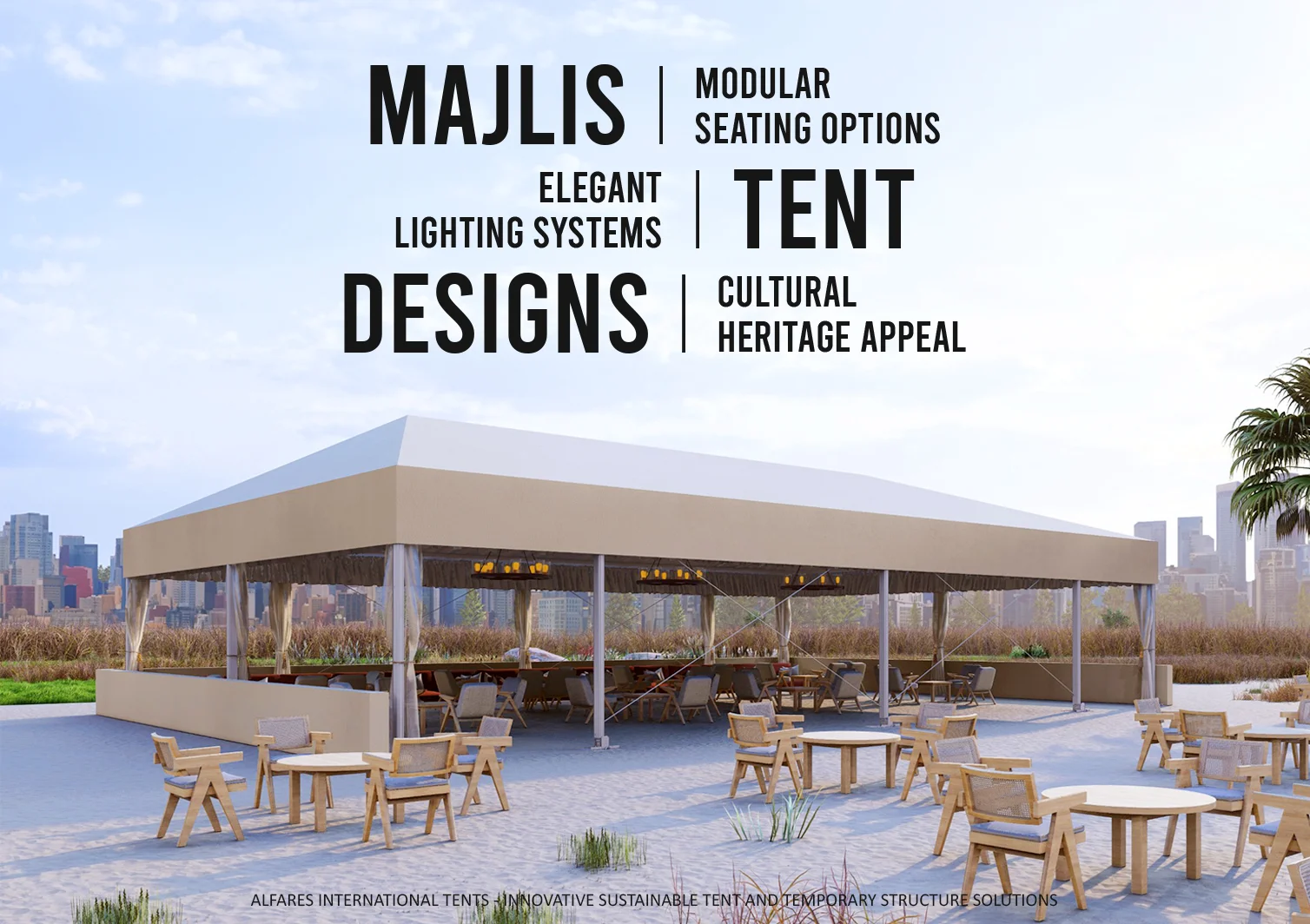 Majlis Tent Designs - Outdoor Majlis tent with Arabic elegance - Majlis Tent Designs That Elevate Modern Gatherings - Alfares International Tents