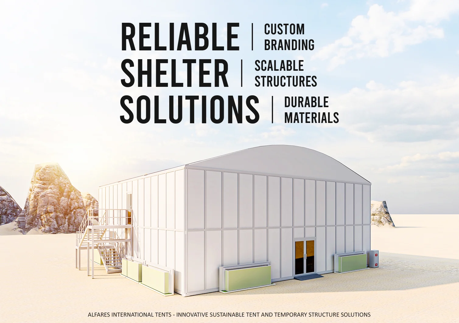 High Performance Temporary Tent Structures - Double Decker Arch tent in the desert for outdoor event - High-Performance Temporary Tent Structures for Reliable Shelter Solutions - Alfares International Tents