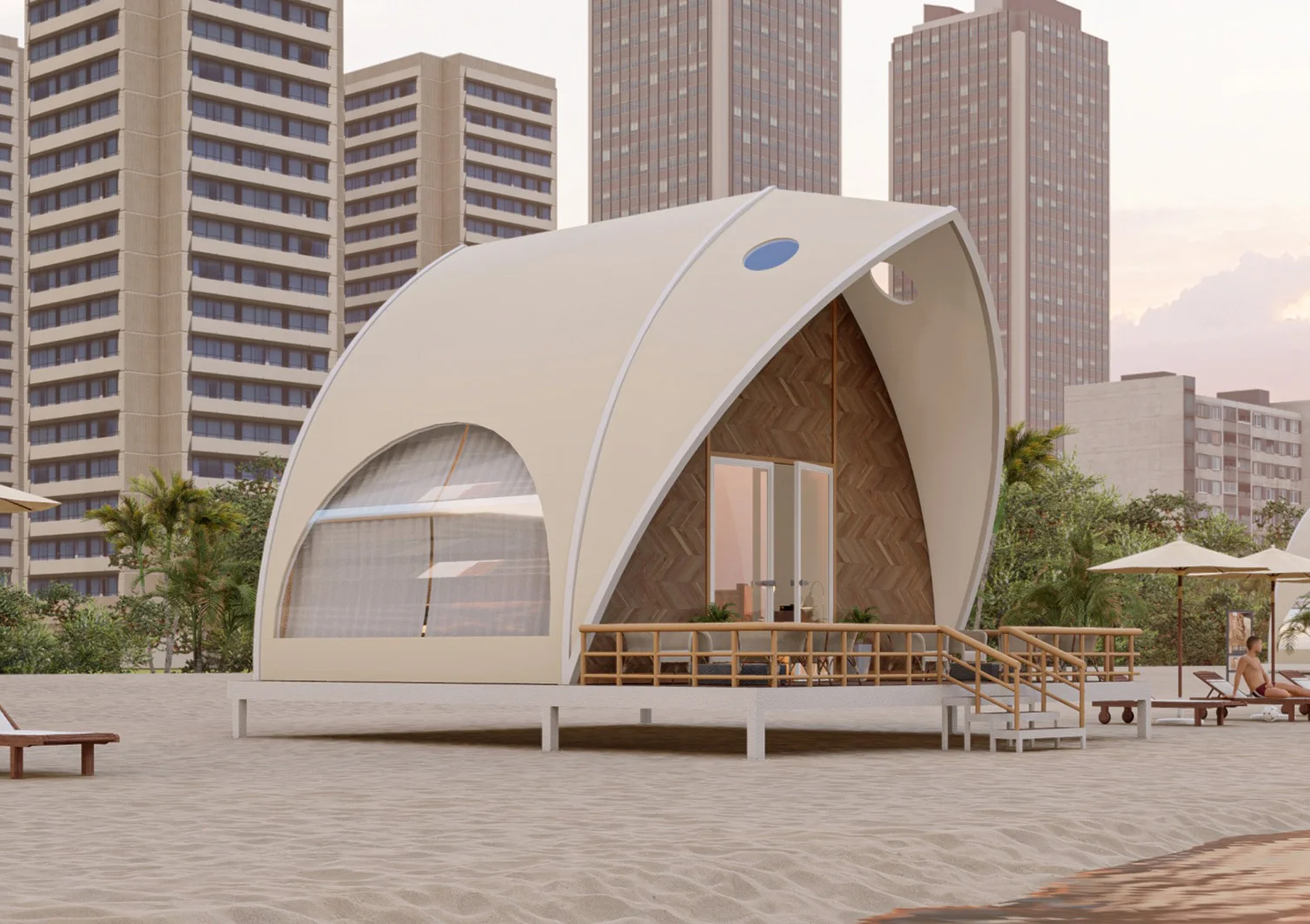 خيم المنتجعات – خيمة منتجع على الشاطئ للإقامة الخارجية – خيم المنتجعات التي تعيد تعريف الفخامة في الإقامة الخارجية والضيافة – الفارس العالمية للخيام