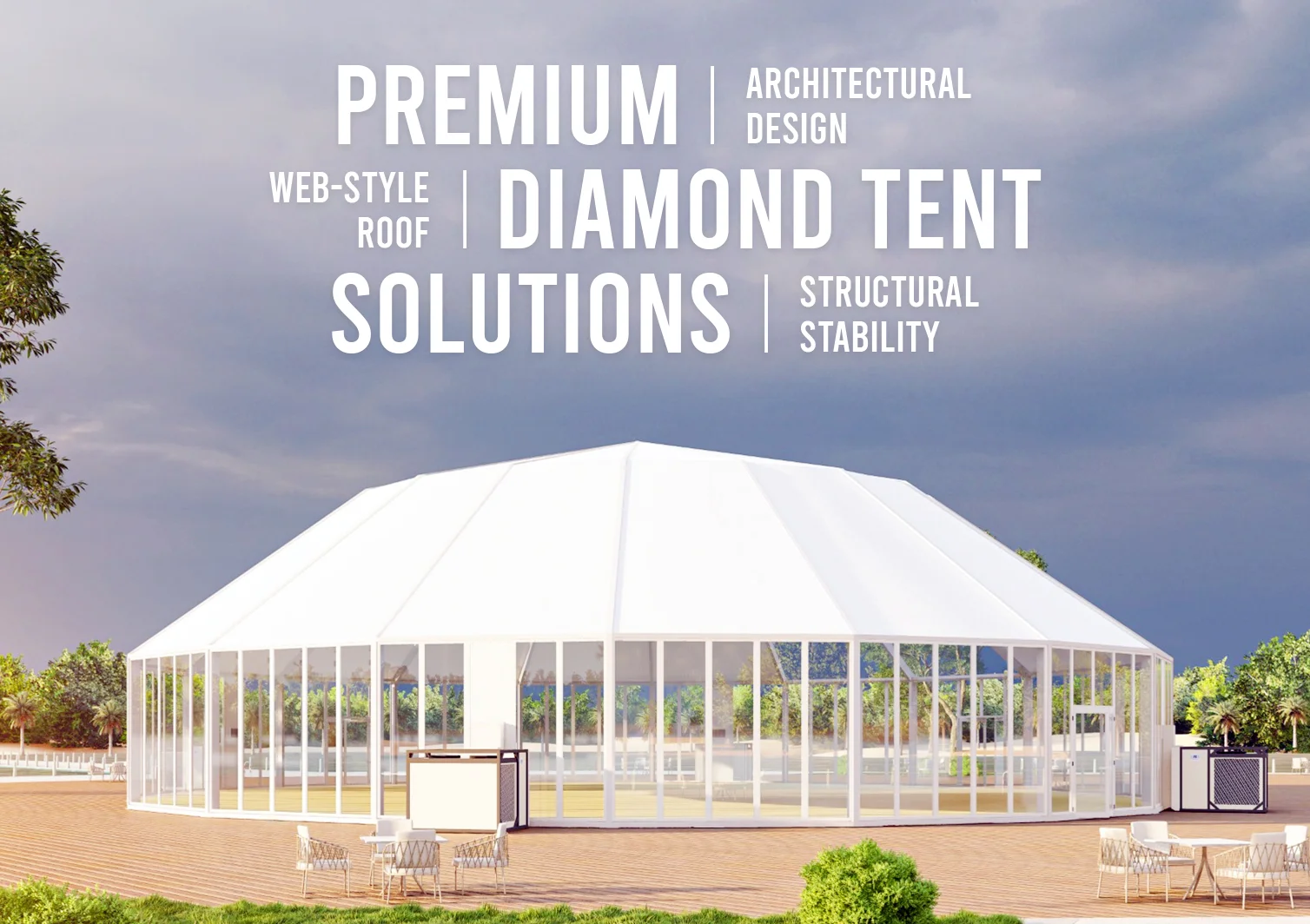 Diamond Tent UAE - Diamond Tent with glass panel wall and PVC roof - Diamond Tent: A Landmark Structure for Luxury Events and Premium Venues - Alfares International Tents